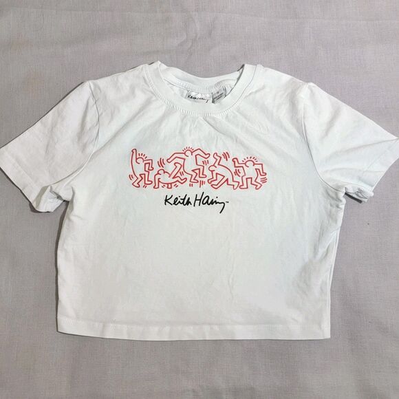 Keith Haring Primark Radiant Baby‎ Break Dancing Figures Cropped T-shirt Women S - Picture 1 of 13